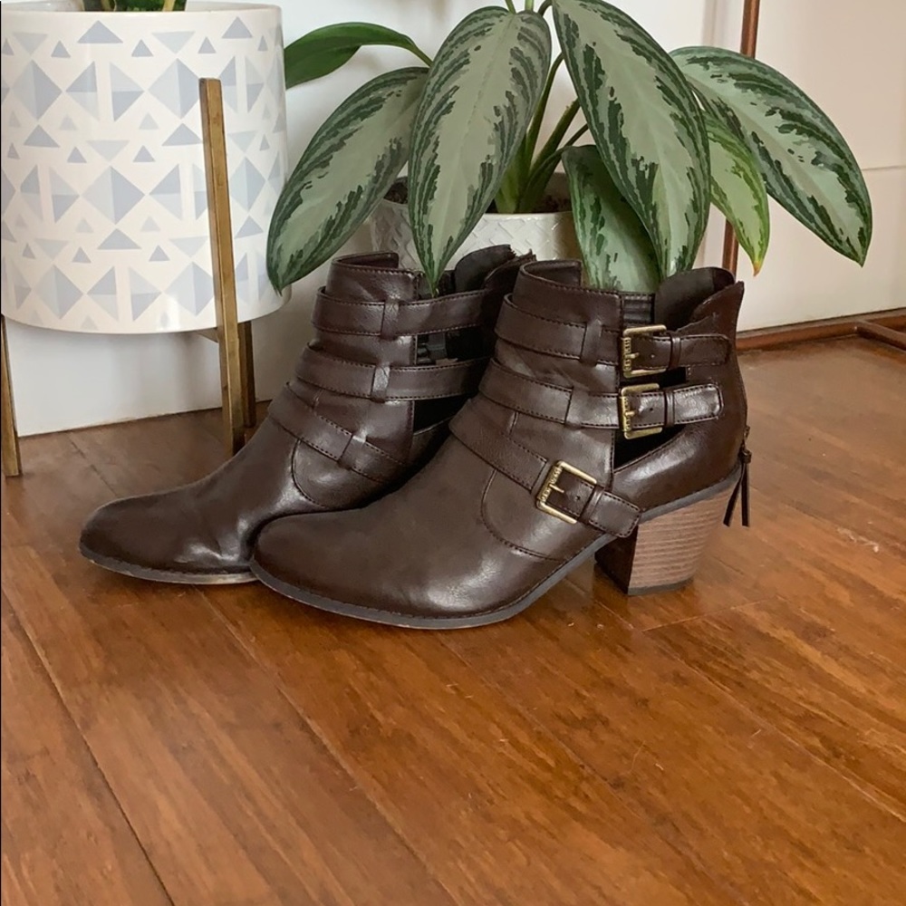 Dark brown leather ankle boots